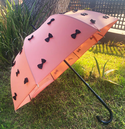 Lolita Umbrella Coral Blush | Black Satin Bows | Handmade in France | Free Shipping