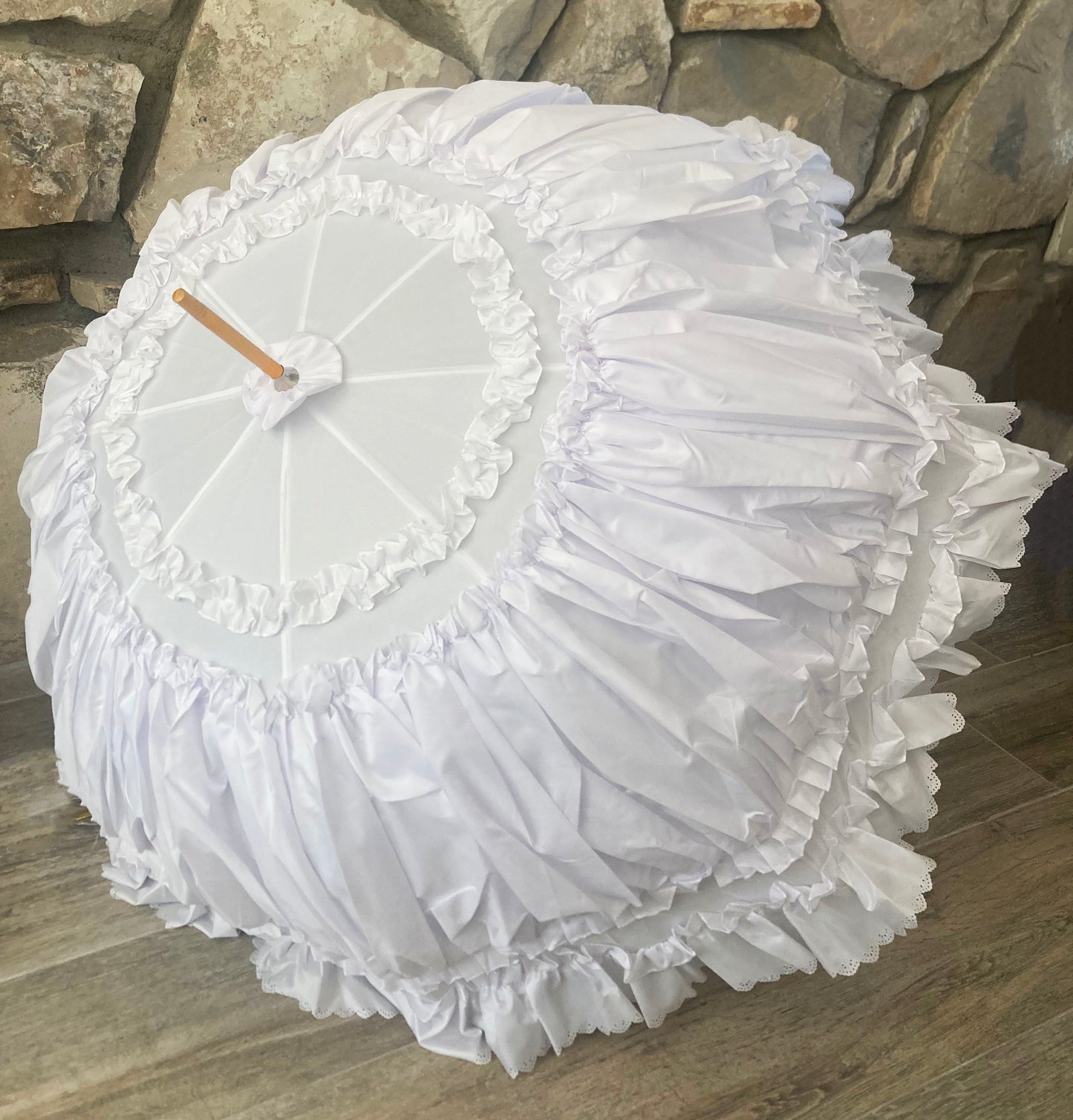 Paraguas Francesca Blanco | Capa interior de encaje con diseño de rosas | Impermeable y con protección solar