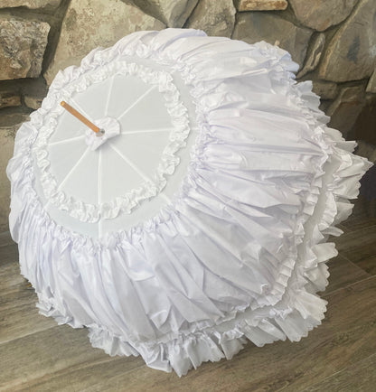 Francesca White Umbrella | Rose Design Lace Inner Layer | Waterproof and Sun Protection