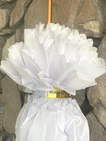 Francesca White Umbrella | Rose Design Lace Inner Layer | Waterproof and Sun Protection