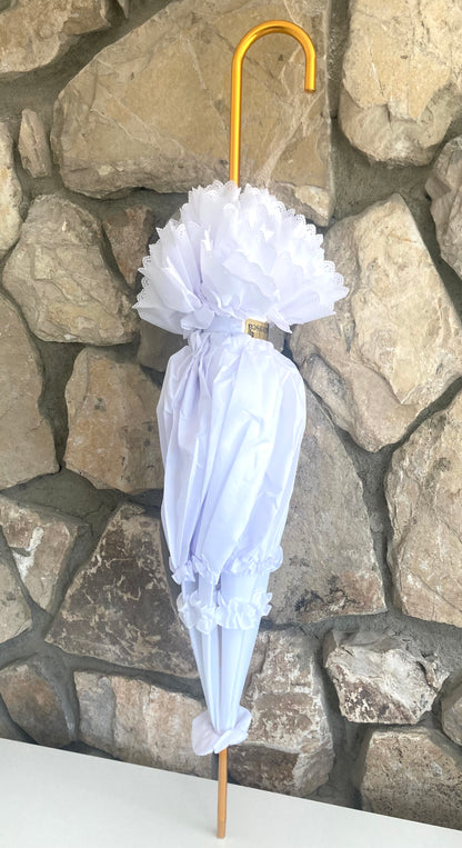 Francesca White Umbrella | Rose Design Lace Inner Layer | Waterproof and Sun Protection