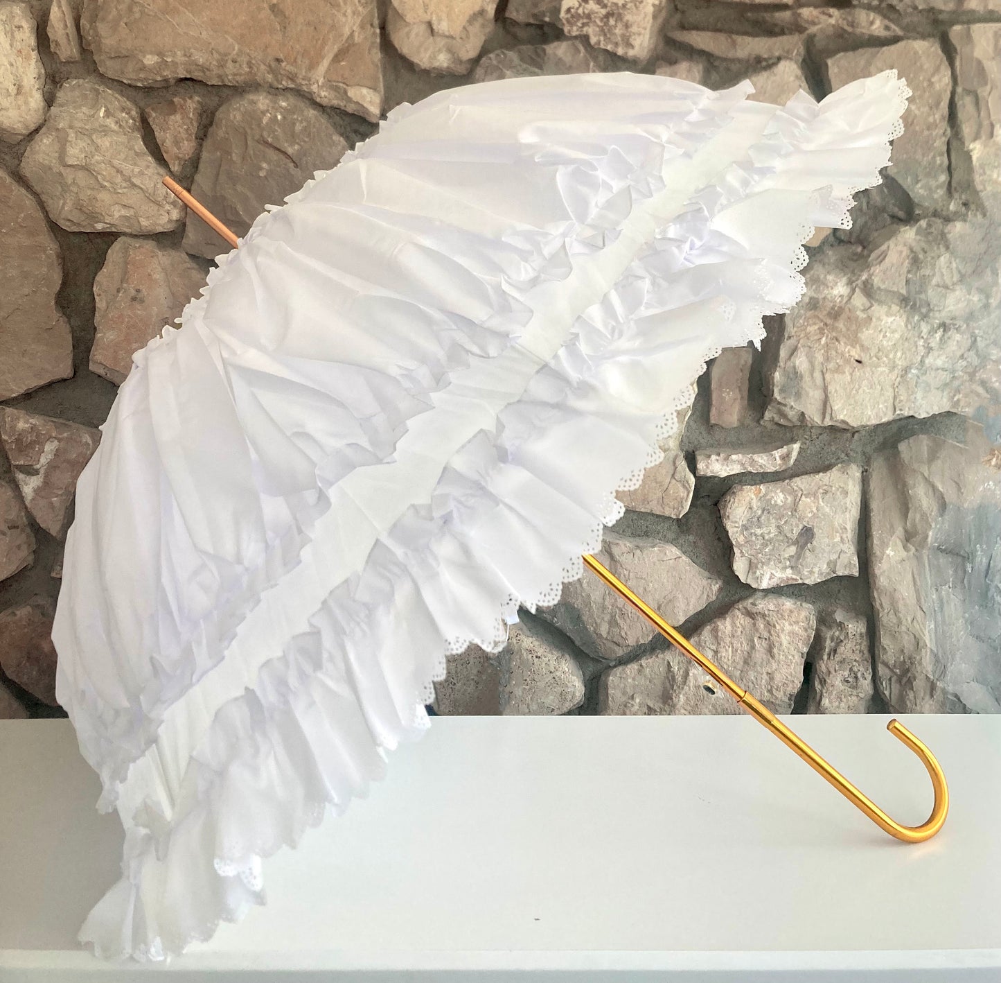Paraguas Francesca Blanco | Capa interior de encaje con diseño de rosas | Impermeable y con protección solar