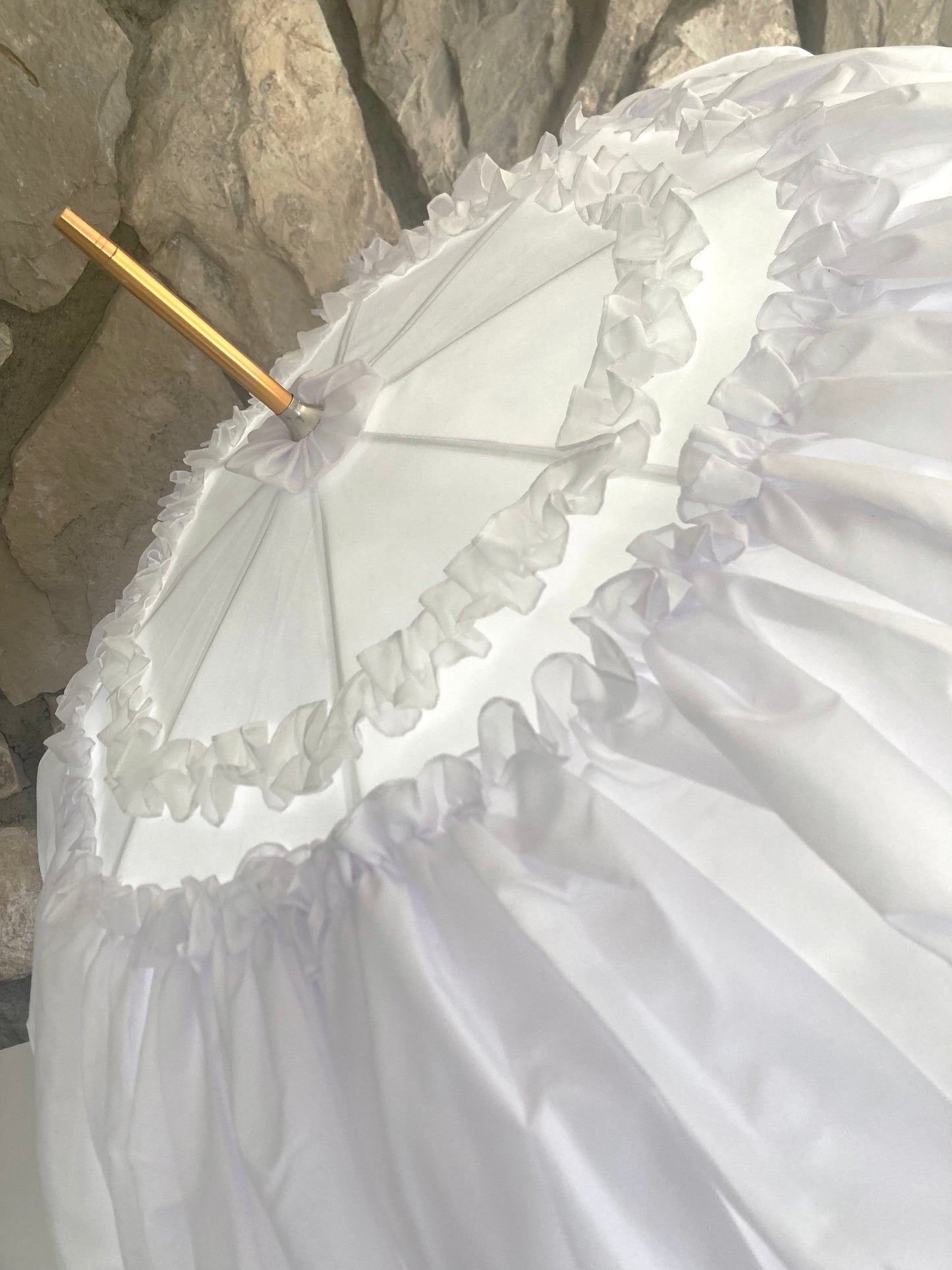 Paraguas Francesca Blanco | Capa interior de encaje con diseño de rosas | Impermeable y con protección solar