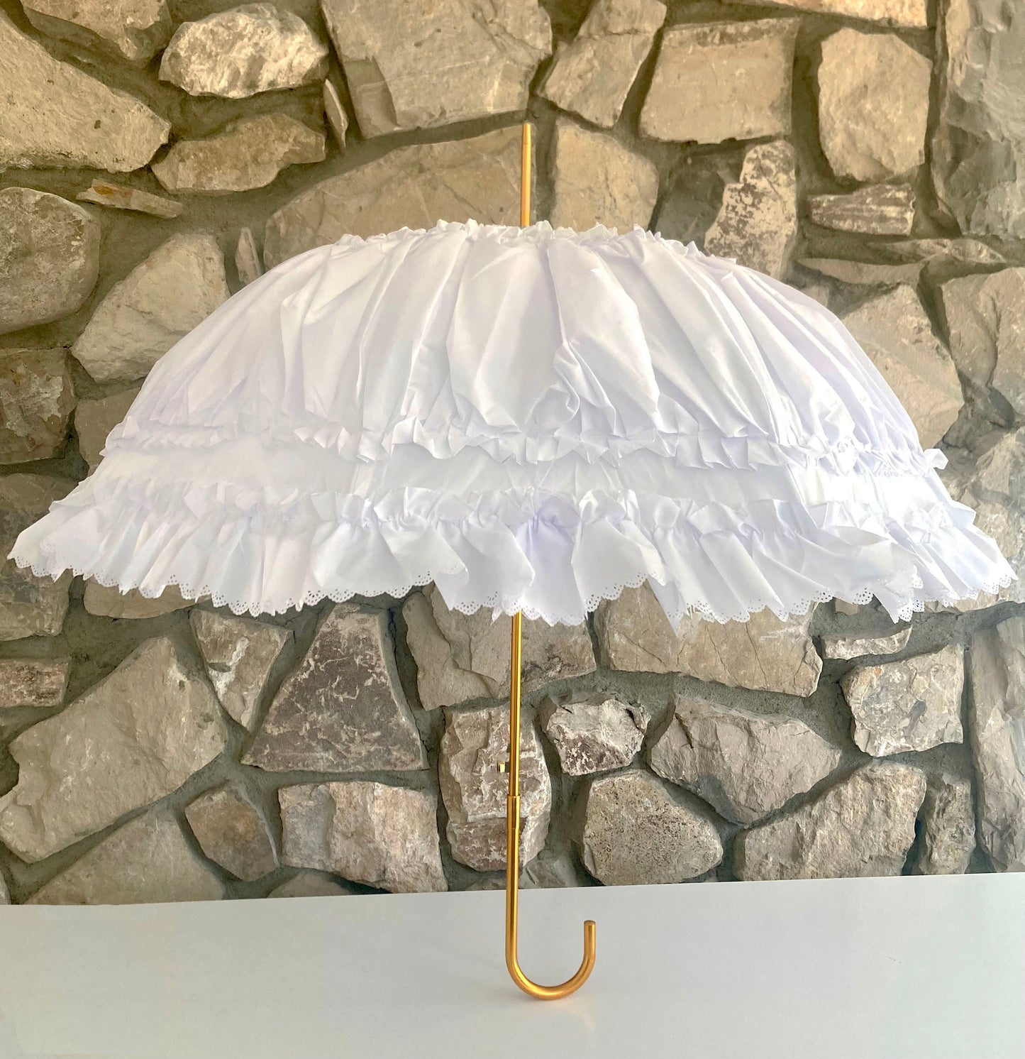 Paraguas Francesca Blanco | Capa interior de encaje con diseño de rosas | Impermeable y con protección solar