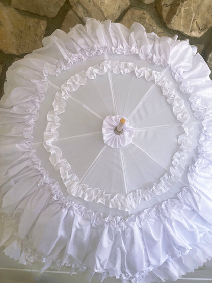 Francesca White Umbrella | Rose Design Lace Inner Layer | Waterproof and Sun Protection