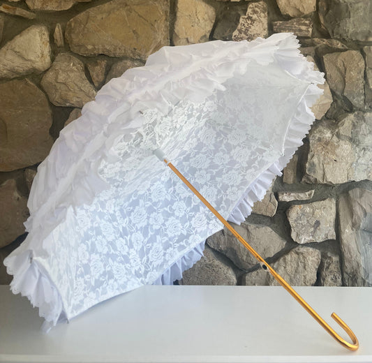 Francesca White Umbrella | Rose Design Lace Inner Layer | Waterproof and Sun Protection