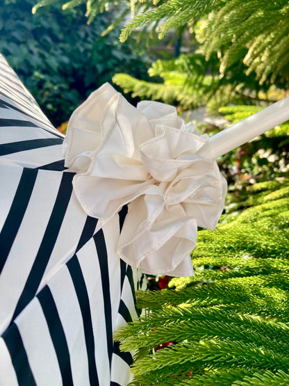 Stripes and Ruffles Umbrella | Cream Ruffle Topper | Fabric Cover Handle