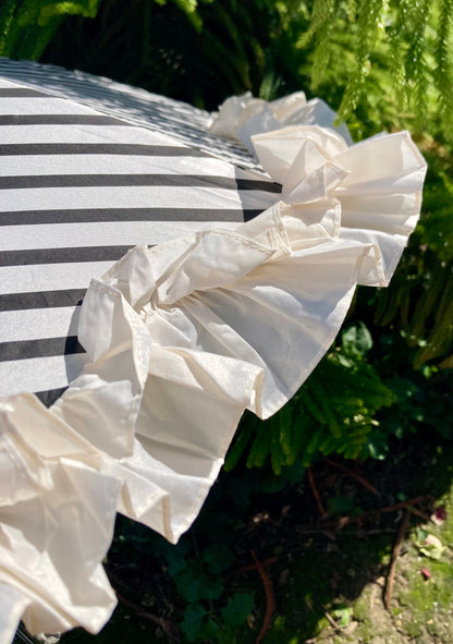 Stripes and Ruffles Umbrella | Cream Ruffle Topper | Fabric Cover Handle