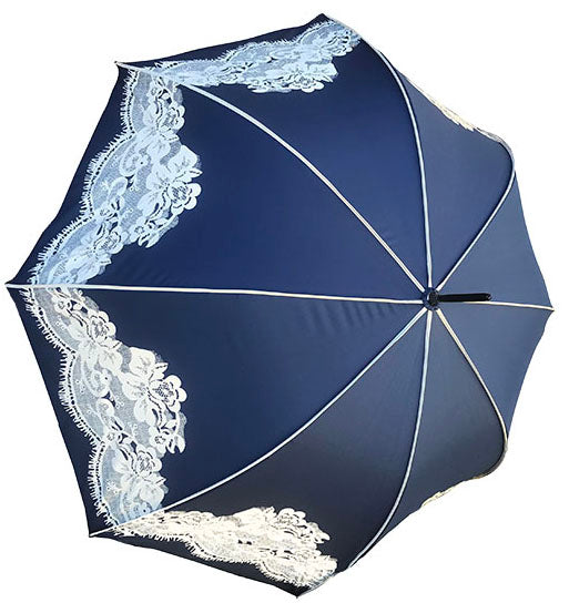 Sombrilla estilo inglés con encaje estampado | Toldo en forma de cúpula azul marino