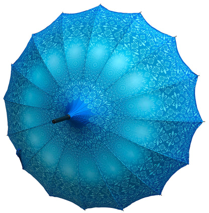 Waterproof + Real Anti-UV Umbrella | Blue Design Pagoda Style | Maximum Shade |