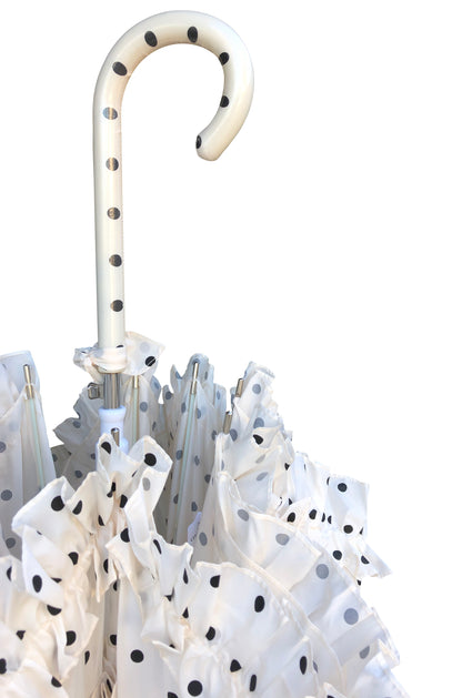 Double Frill Cream Umbrella with Polka Dots | Cream Ruffle Topper | Pagoda Shape