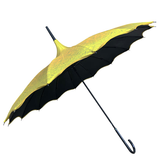 Waterproof + Real Anti-UV Umbrella | Blackout lining | Pagoda style | Yellow design