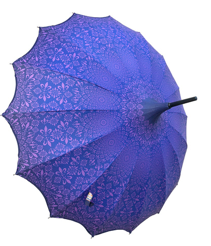 Waterproof + Real Anti-UV Umbrella | Full Shade | Pagoda Style | Purple Design
