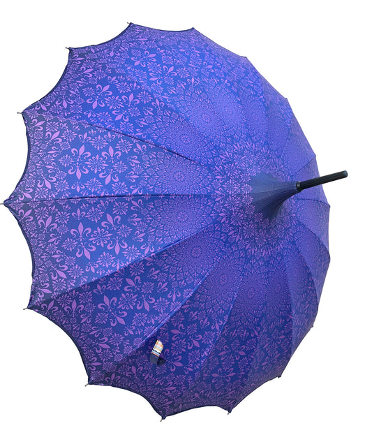 Waterproof + Real Anti-UV Umbrella | Full Shade | Pagoda Style | Purple Design