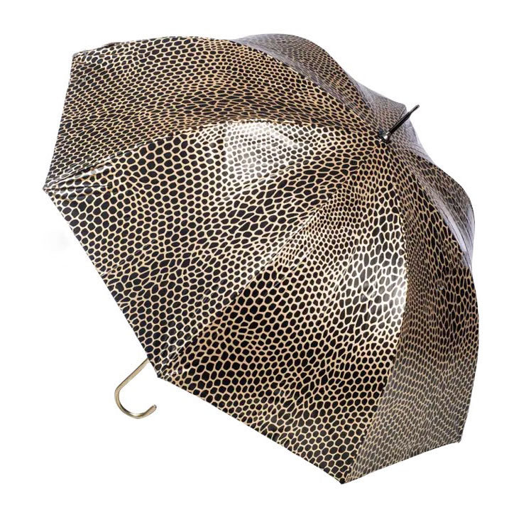 Paraguas con estampado de serpiente dorado metalizado | Cúpula profunda | Protección UV 100 % sombra | Resistente al agua