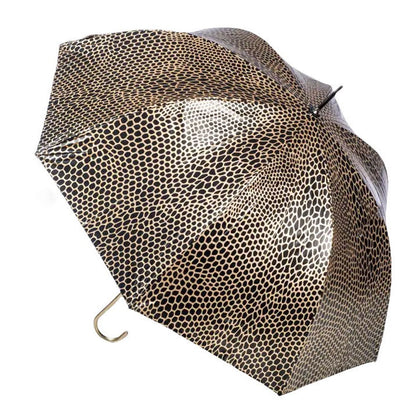 Paraguas con estampado de serpiente dorado metalizado | Cúpula profunda | Protección UV 100 % sombra | Resistente al agua