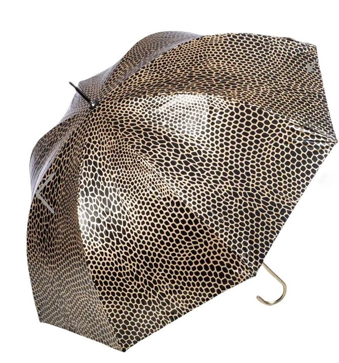 Paraguas con estampado de serpiente dorado metalizado | Cúpula profunda | Protección UV 100 % sombra | Resistente al agua