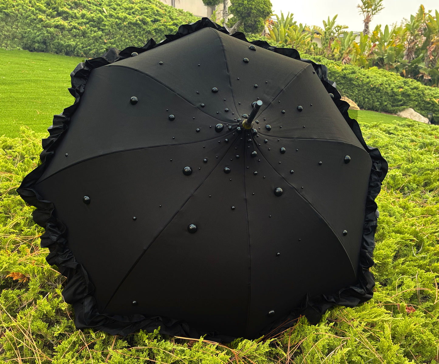 Margot Black Pearls and Ruffles Umbrella | Lisbeth Dahl European Pagoda