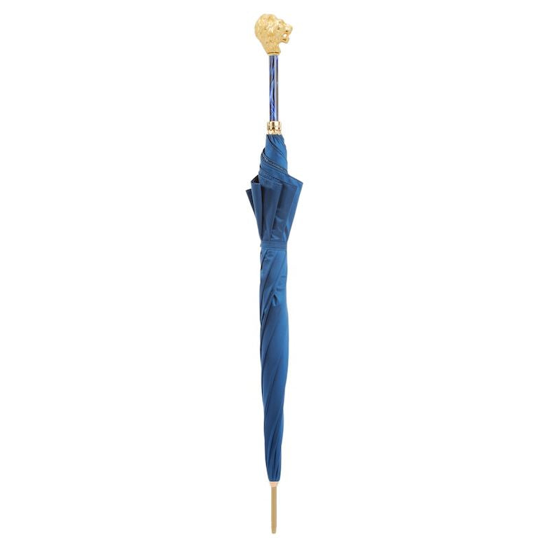 Paraguas azul con mango de león dorado | Colección italiana Pasotti | Envío gratuito