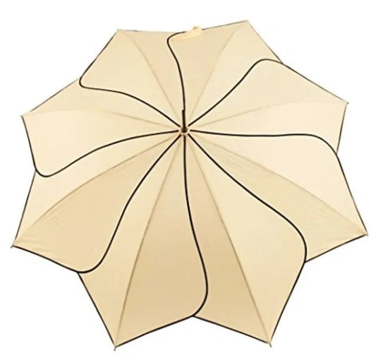 Cream Swirl Umbrella with Black Pipping | Petal-Like Shape | Waterproof
