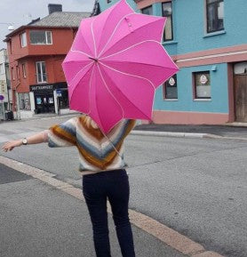 Hot Pink Everyday Swirl Umbrella | Petal Shaped | White Pipping
