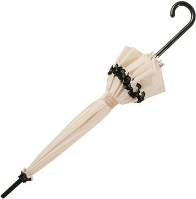 12 Panels Umbrella | Cream and Black Lace Trim With Bows | Beautiful Dome Shape