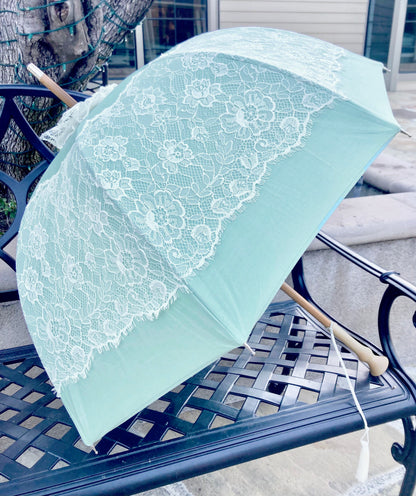 Paraguas Sissi anti-UV color menta | Retro, impermeable, hecho a mano en Francia | Envío gratis