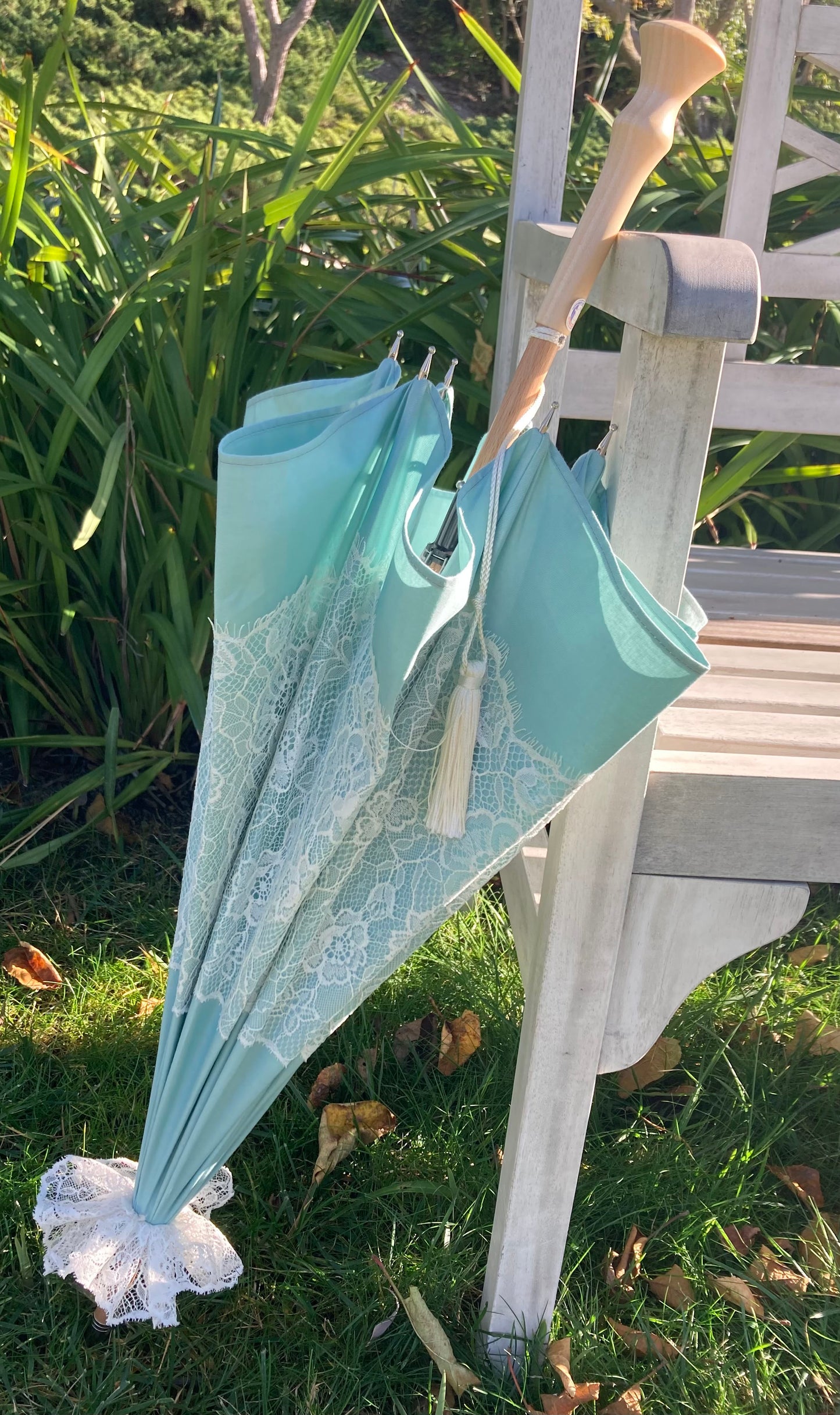 Paraguas Sissi anti-UV color menta | Retro, impermeable, hecho a mano en Francia | Envío gratis