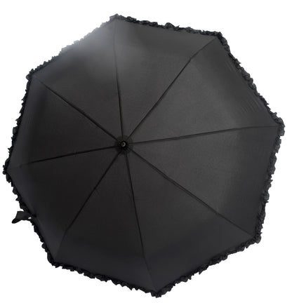 Lisbeth Dahl black folding Umbrella with ruffles | Automatic opening and closing | For rain or shade