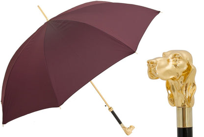 Burgundy Umbrella With Golden Dog by Pasotti | Automatic Opening | Free Shipping