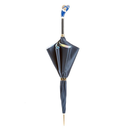 Blue Nemo Umbrella By Pasotti Italy | Enameled Brass Handle | 30% Off | Final Sale