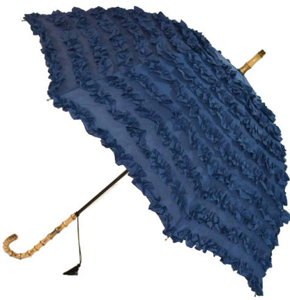 Full Frill Navy Umbrella | Faux Bamboo Handle