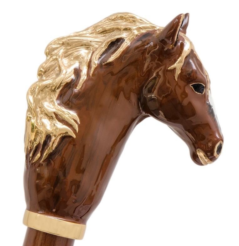 Paraguas de lujo con diseño de caballo marrón de Pasotti | Mango de latón | Envío gratuito