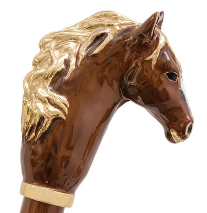 Paraguas de lujo con diseño de caballo marrón de Pasotti | Mango de latón | Envío gratuito