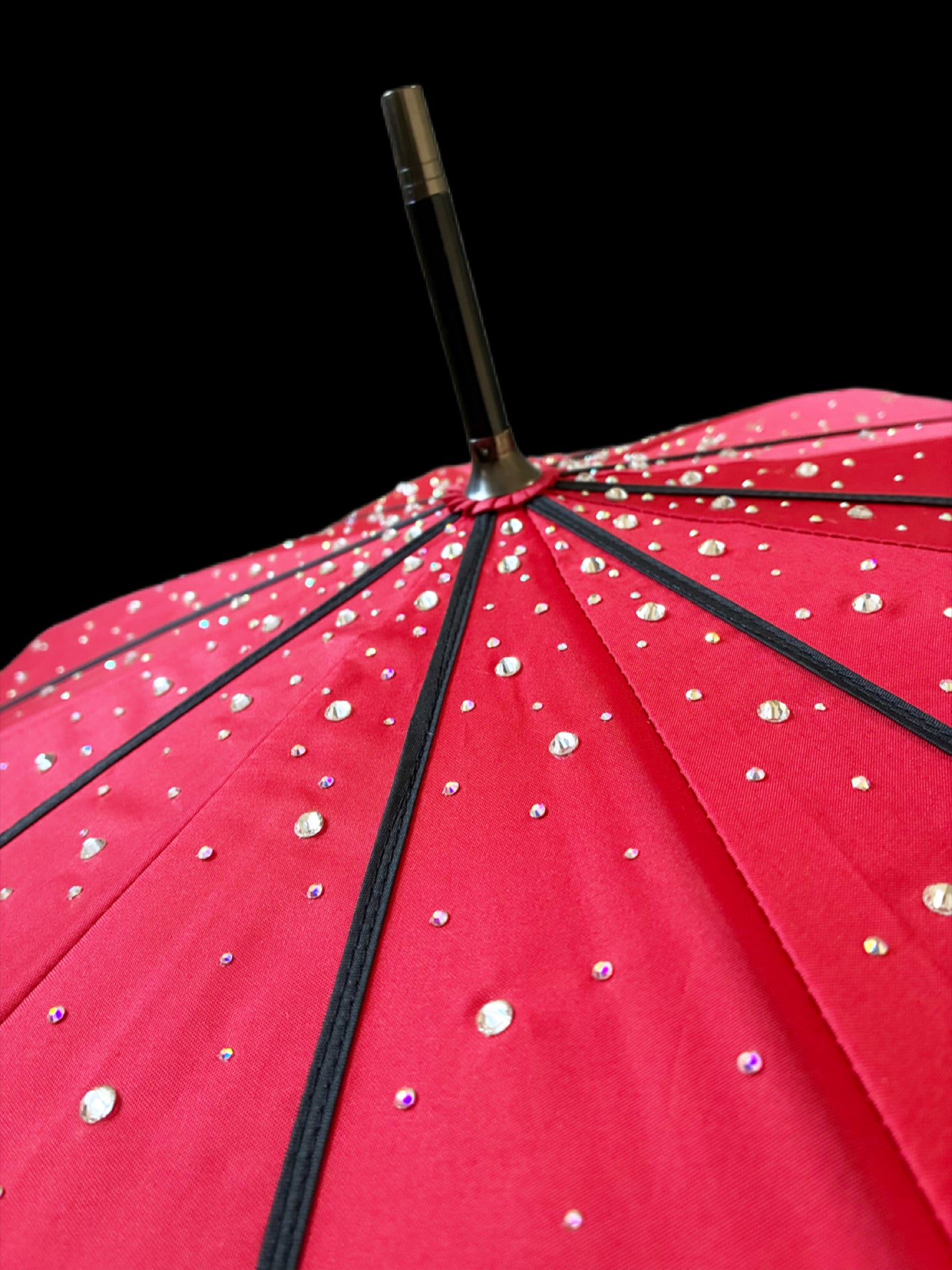 Ruby Swirl Umbrella | Hand Decorated with 400+ Clear and AB Rhinestones