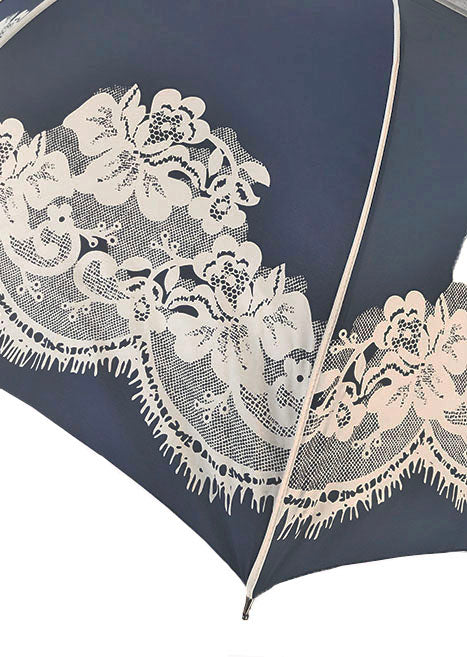 Sombrilla estilo inglés con encaje estampado | Toldo en forma de cúpula azul marino