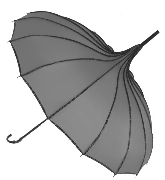 Margot Grey Pagoda Umbrella | 16 Ribs Gothic Charm | Polka Dots Dividers