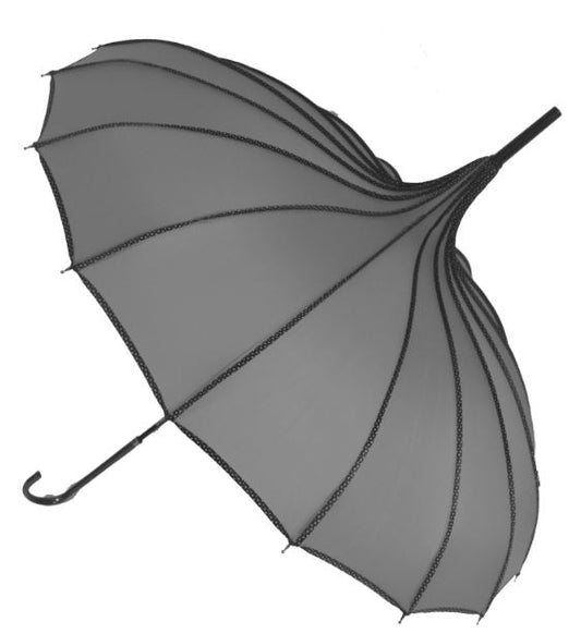 Margot Grey Pagoda Umbrella | 16 Ribs Gothic Charm | Polka Dots Dividers
