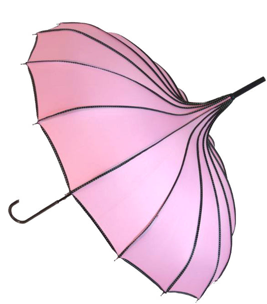 Madeline Soft Pink Pagoda Umbrella | 16 Ribs Leatherette Handle