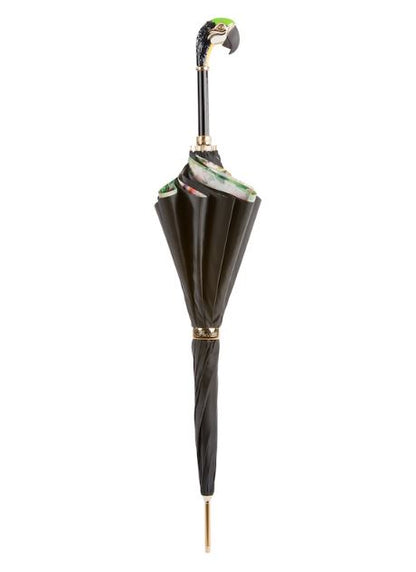 Anti UV Parrot Umbrella | Pasotti Luxury | Enameled Brass Handle | Free Shipping