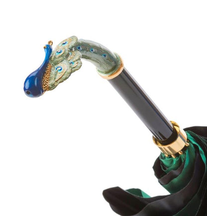 Luxury Peacock Umbrella | Enameled Handle | Pasotti Italian Handmade | Free Shipping