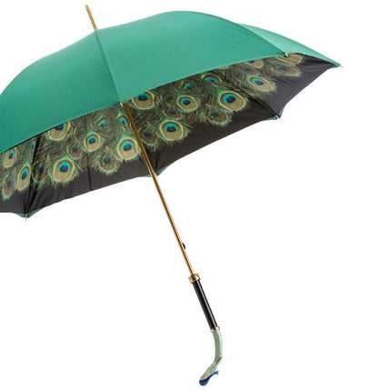 Luxury Peacock Umbrella | Enameled Handle | Pasotti Italian Handmade | Free Shipping