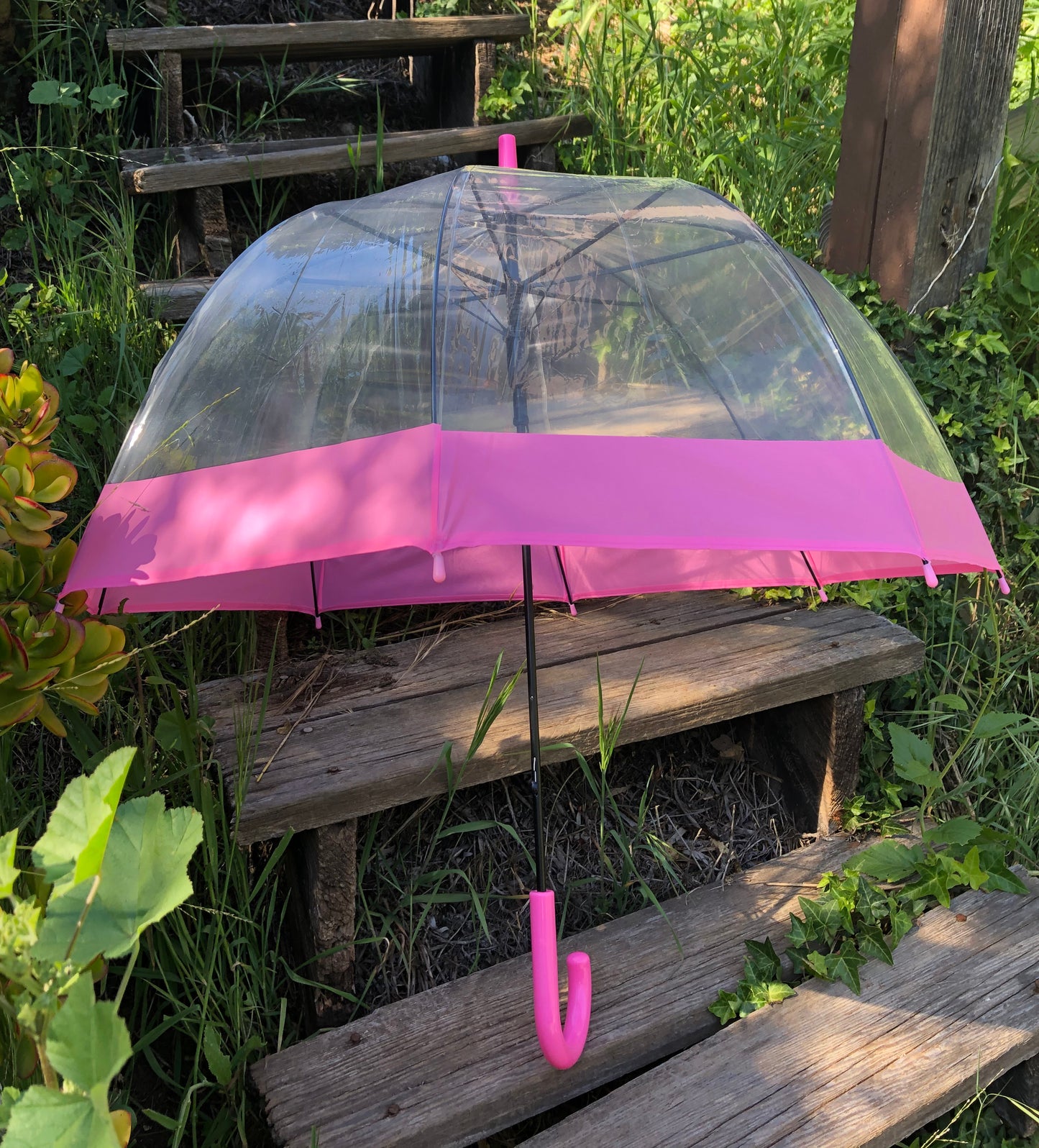 Paraguas rosa transparente de burbujas para uso diario | Consejos de seguridad | Apertura automática