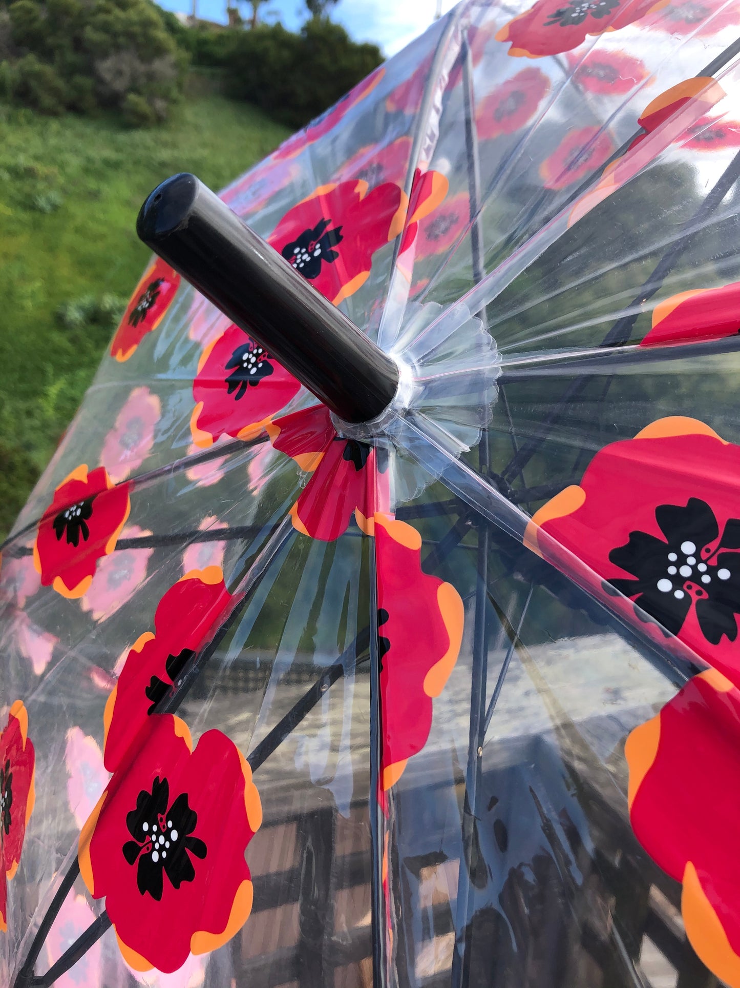 Paraguas de burbujas transparente | Flores de amapola rojas y naranjas | Estilo cotidiano