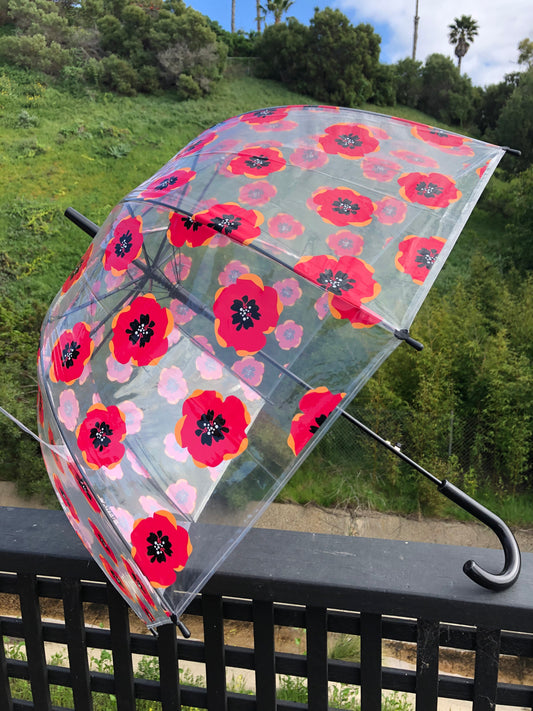 Clear Bubble Umbrella | Red and Orange Poppy Flowers | Everyday Stylish