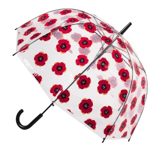 Paraguas de burbujas transparente | Flores de amapola rojas y naranjas | Estilo cotidiano
