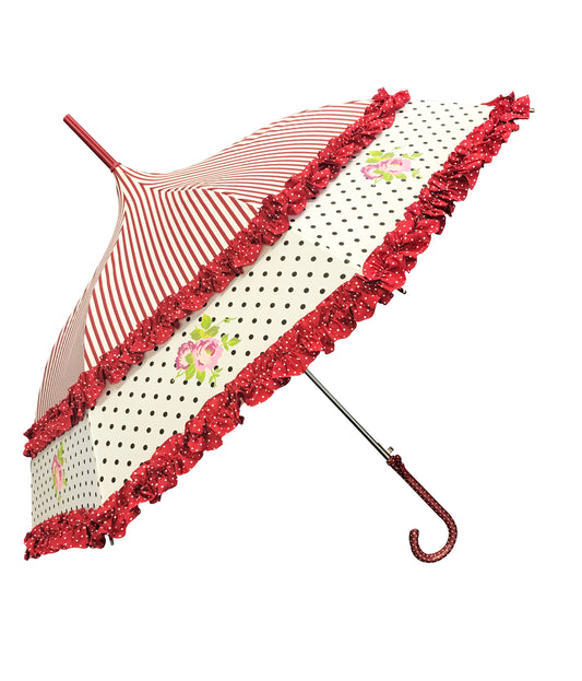 Burgundy Rose Design | Double Frill | Stripes and Polka Dots