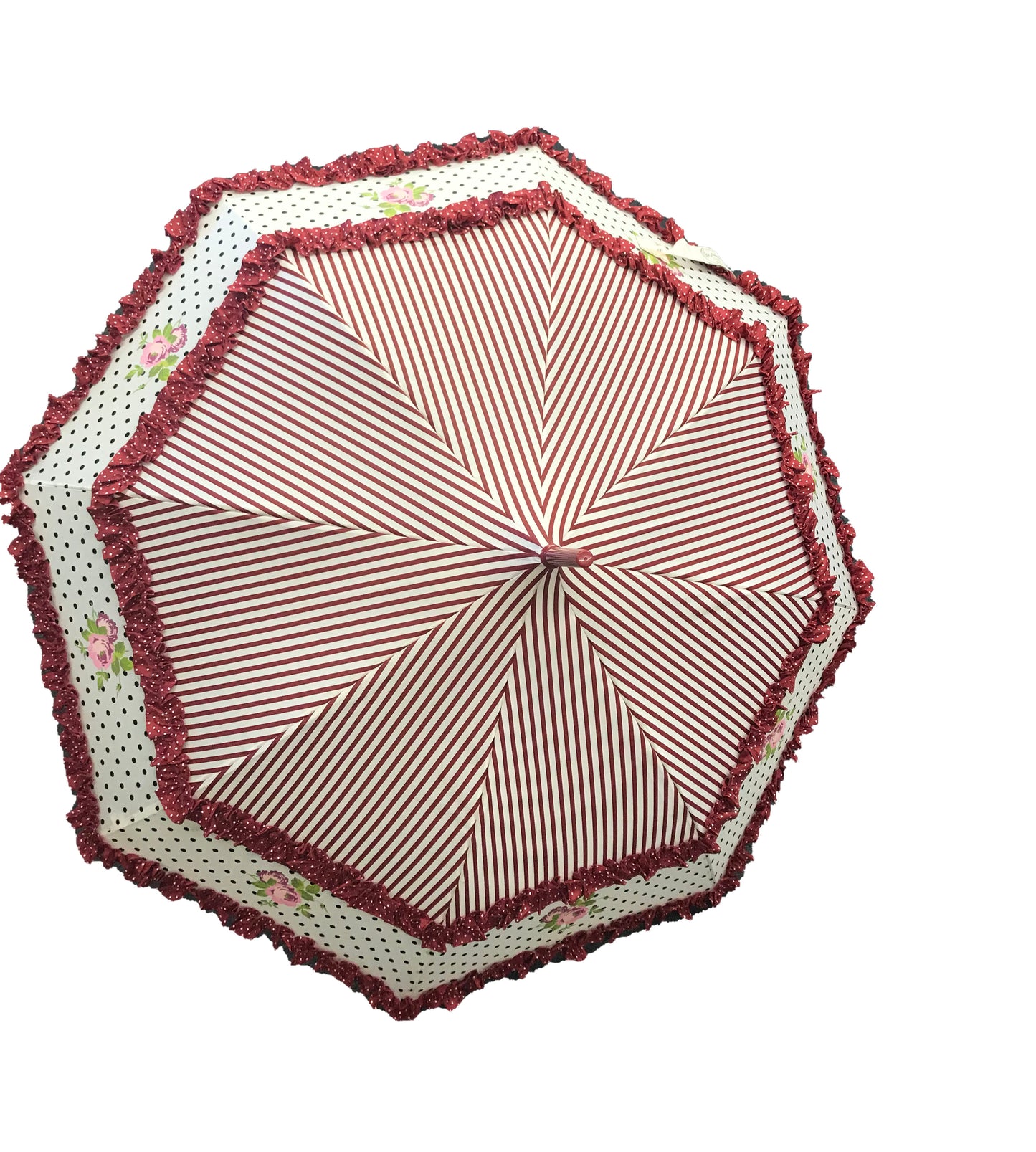 Diseño de rosa burdeos | Volante doble | Rayas y lunares
