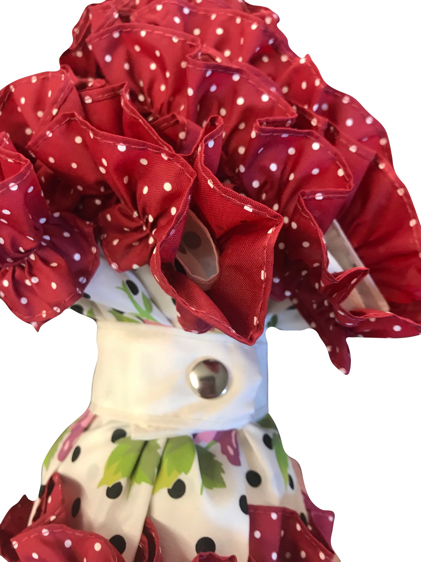 Diseño de rosa burdeos | Volante doble | Rayas y lunares