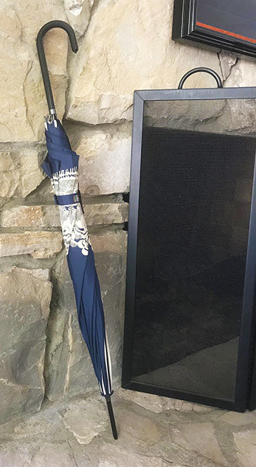 Sombrilla estilo inglés con encaje estampado | Toldo en forma de cúpula azul marino